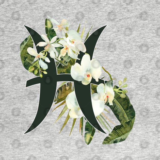 Pisces Horoscope Zodiac White Orchid Design by bumblefuzzies